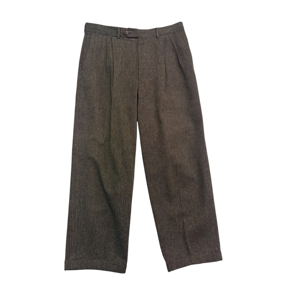 vtg 90s USA Made 34x28 Dark Brown Relaxed Pants Trousers Pleated Cotton USA